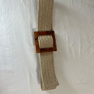 Beige Woven Belt with Faux Wooden Buckle